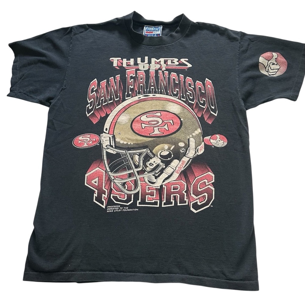 Vintage 90s San Francisco 49ers T-Shirt: KIDS XL Thumbs Up Mike Utley